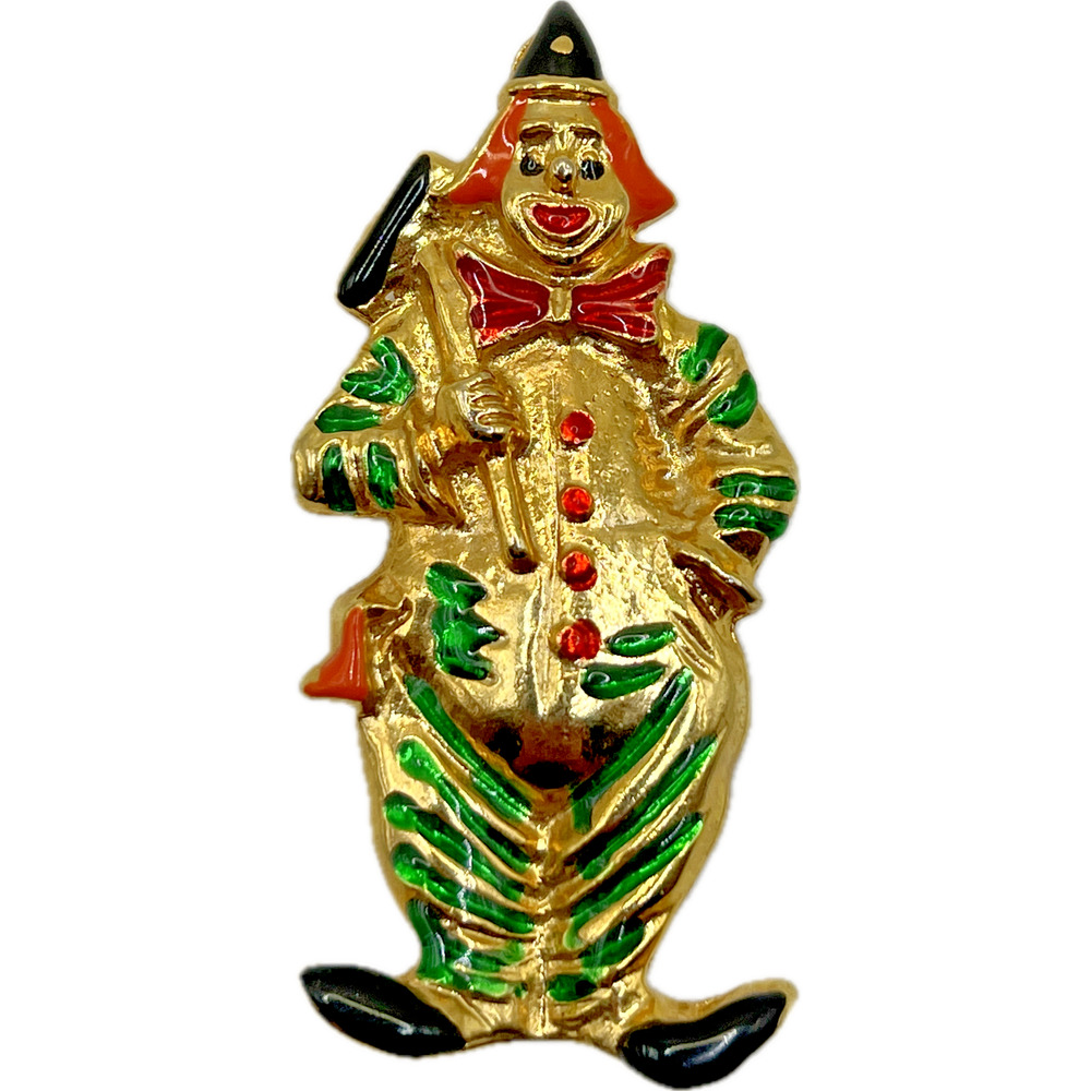 Vintage ELLE Signed Circus CLOWN BROOCH Standing Hobo Enamel Costume Jewelry